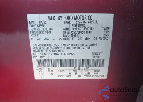 2014 Ford Explorer Xlt z USA, uszkodzony, nr VIN 1FM5K7D84EGA36258